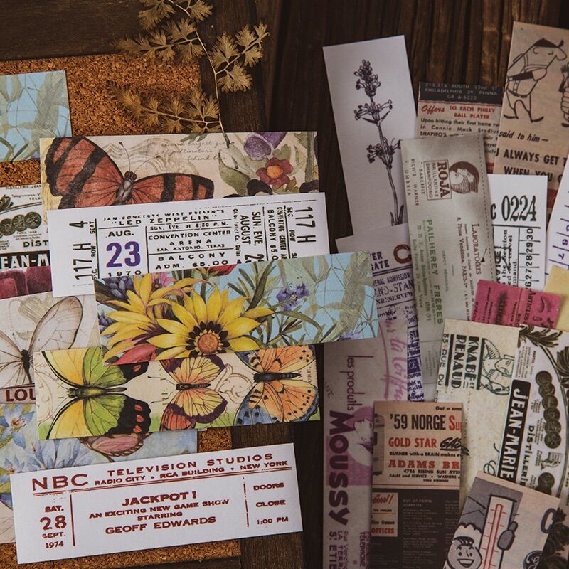 Cuốn 50 miếng stickers trang trí kiểu cổ điển vintage junkjournal