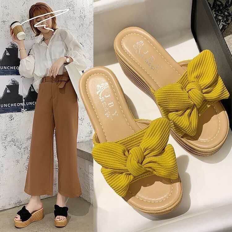 [HCM]Dép đế xuồng nữ cao 7cm quai nơ rất xinh