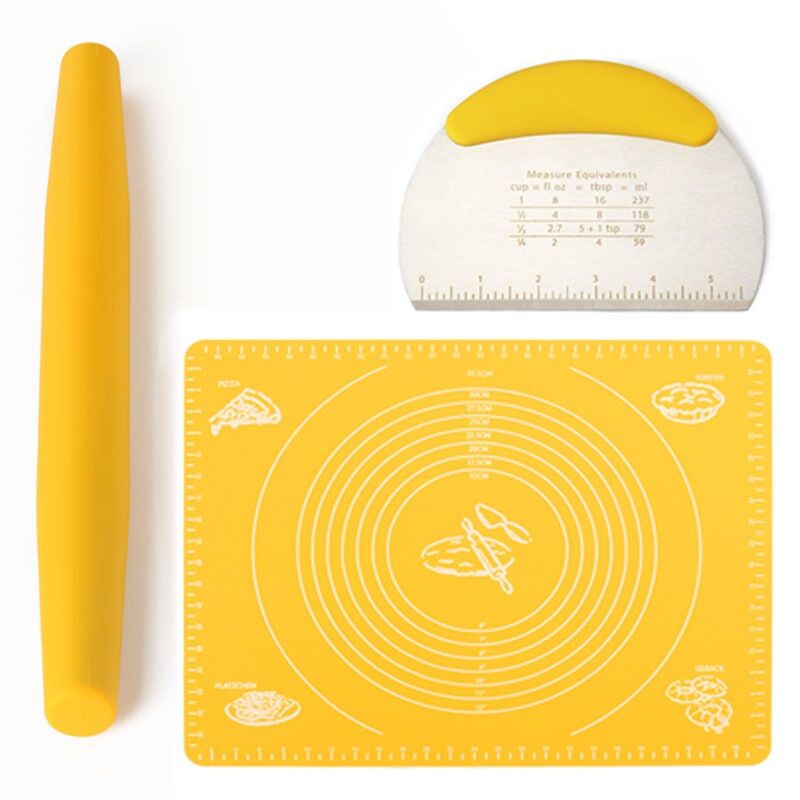 DỤNG CỤ LÀM BÁNH 3 MÓN BẰNG SILICONE(CÁN BỘT, CHIA BỘT, THẢM NHÀO BỘT)
