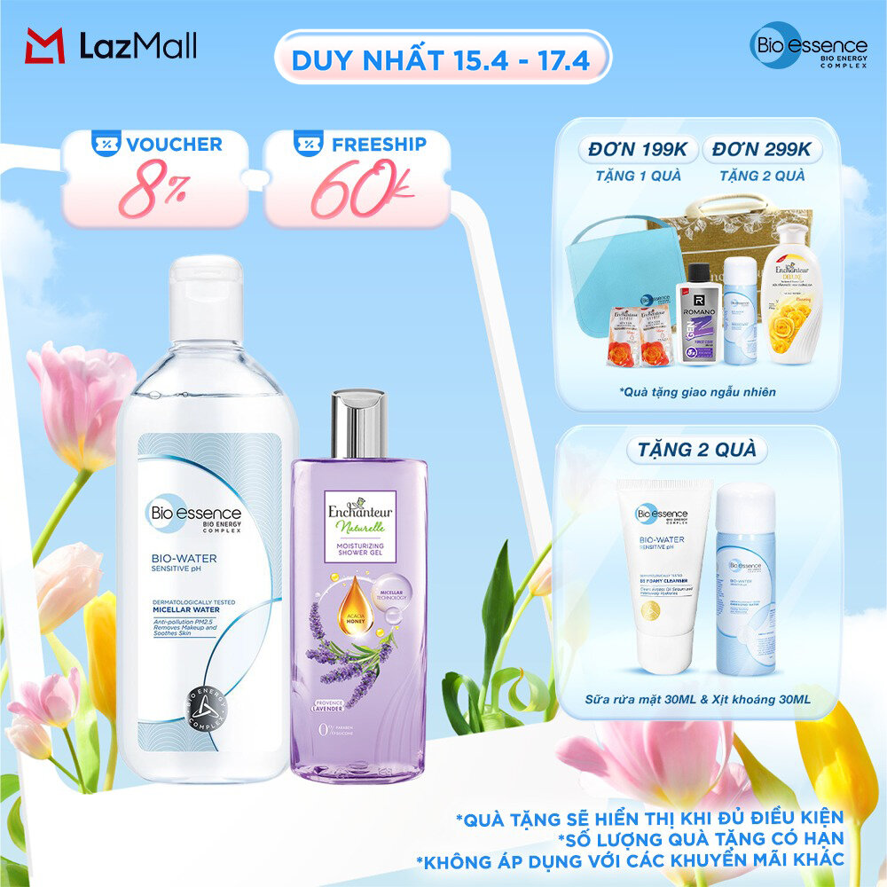 Nước tẩy trang ẩm mượt mịn màng Bio-Essence BioWater Micellar 400ml + tặng kèm chai Sữa tắm Enchanteur naturelle 250g (mùi ngẫu nhiên)