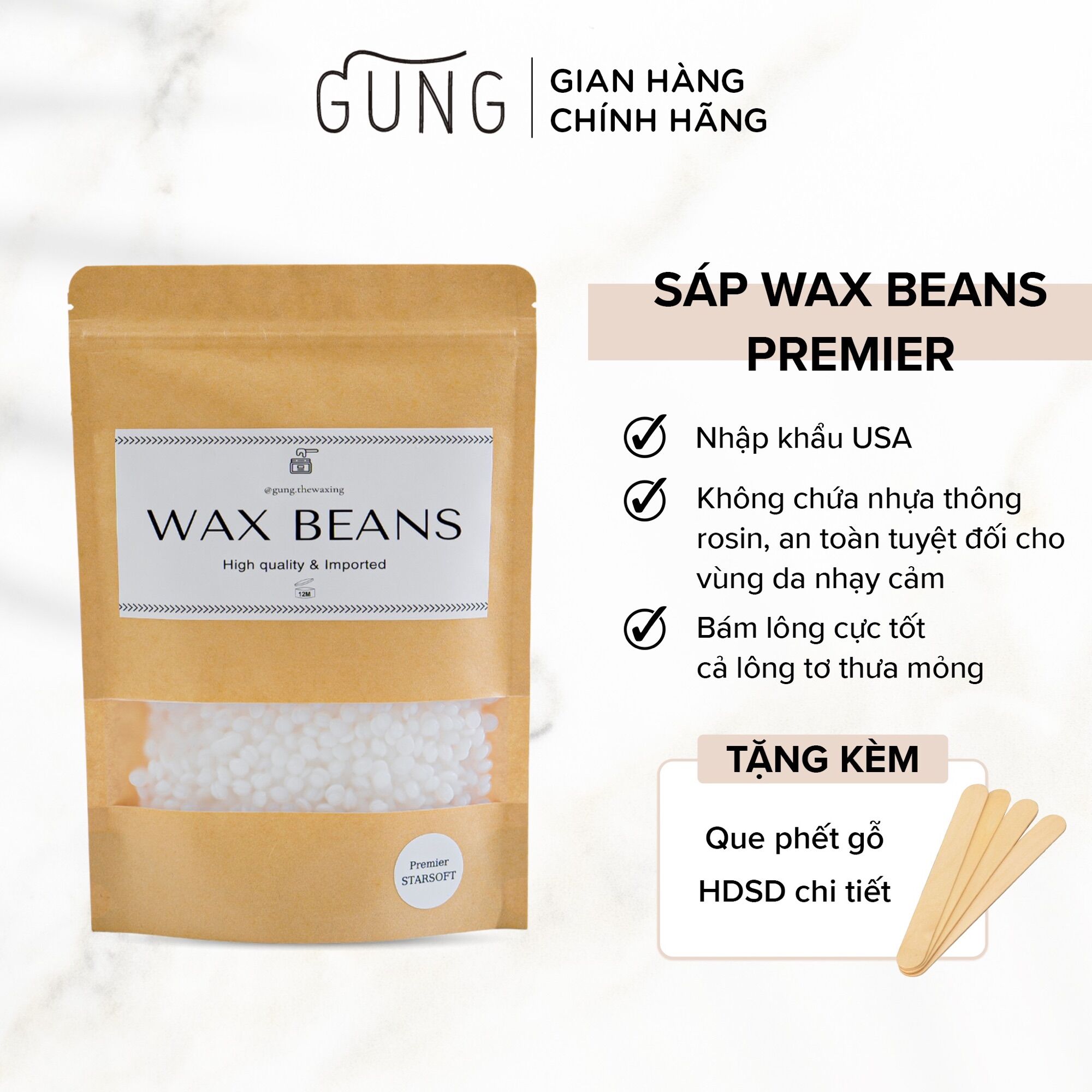 Sáp Wax Beans 200g Dòng PREMIER Cao Cấp Nhập Khẩu USA Tẩy Lông Triệt Lông