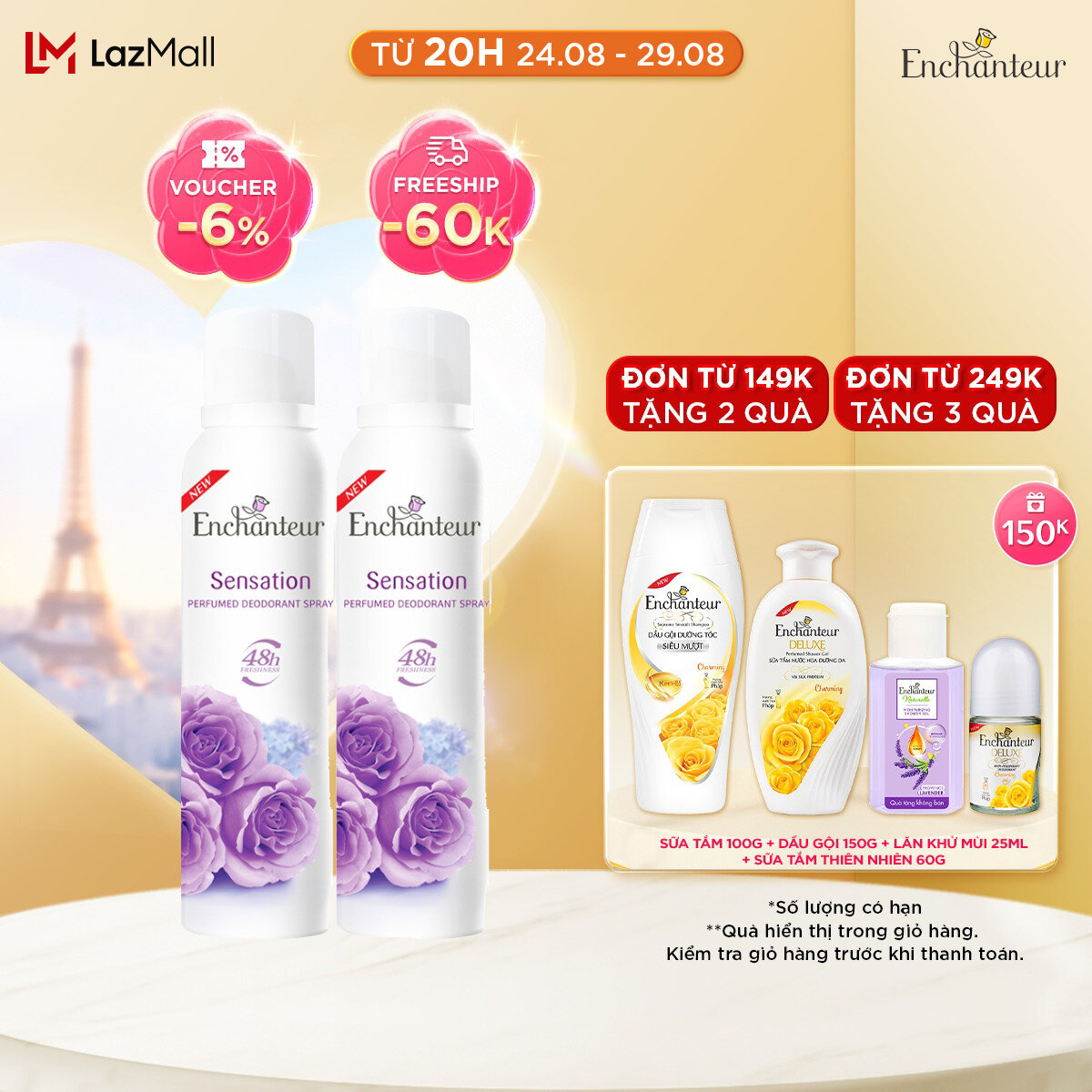 Combo 2 Xịt khử mùi nước hoa Enchanteur Sensation 150ml/Chai