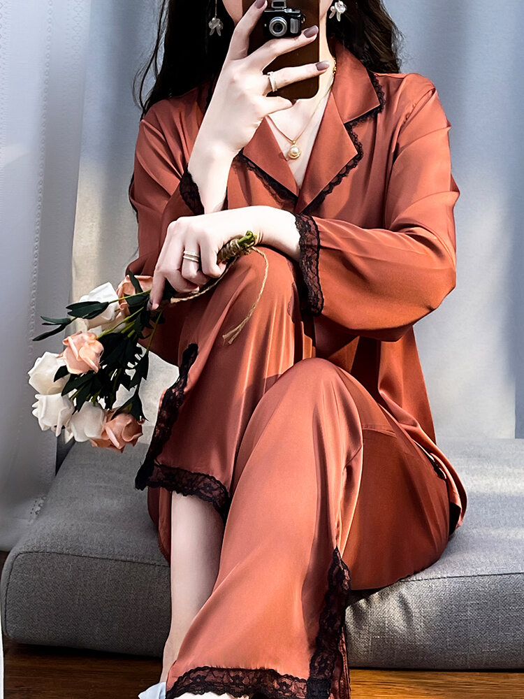 Sleek Silk Sleepwear Long Sleeve Summer Lightweight Home Wear Giá 784,000 Đồng*Miễn phí vận chuyển