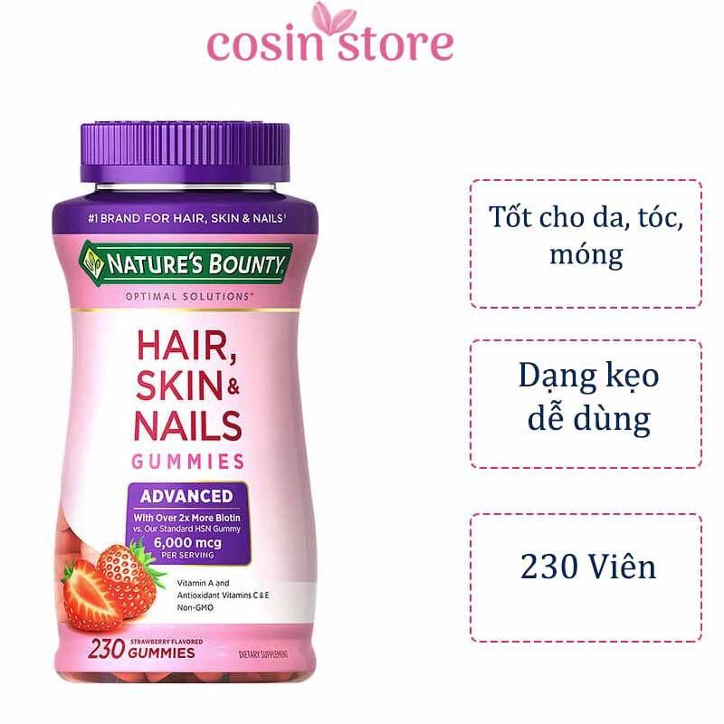 [HSD 06/2027] Kẹo Dẻo & Viên Uống đẹp Da Tóc Móng NATURE'S BOUNTY HAIR SKIN & NAILS Gummies 6000mcg từ MỸ