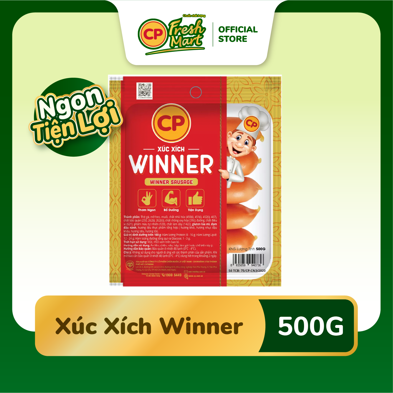 Xúc Xích Winner CP Gói 500G ( 10 cây ) - Ngon Tiện Lợi - Snack Ăn Vặt Cho Bé - CP Fresh Mart