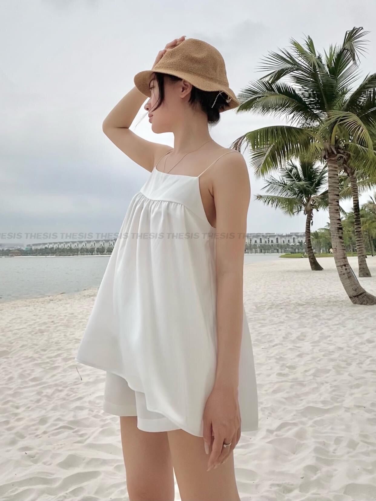 Sét đùi 2 dây dáng babydoll, bộ ngủ nữ