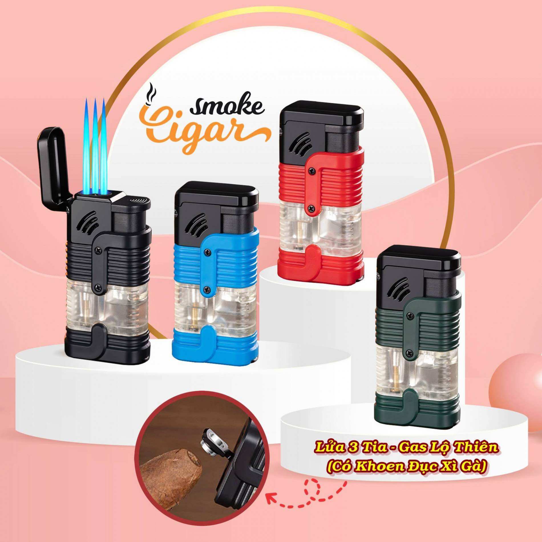 Bật lửa gas khè 3 tia gas lộ thiên