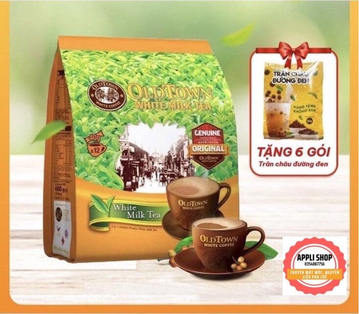 Trà sữa oldtown tặng kèm trân châu hòa tan 3 in 1 white milk tea malaysia 12 gói*40 gam appli shop