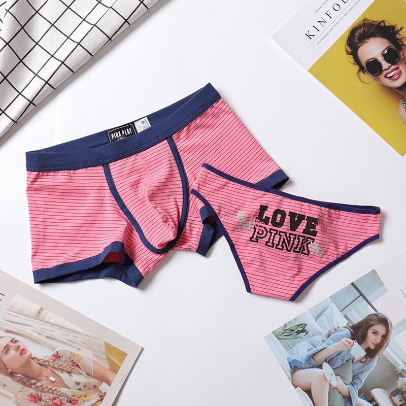 Quần Lót Cặp Đôi Bộ Quần Áo Lót Cá Tính Đáng Yêu Cotton Cho Nam Nữ Sọc Kẻ Sọc Hoạt Hình Sáng Tạo Mùa Hè Siêu Mỏng