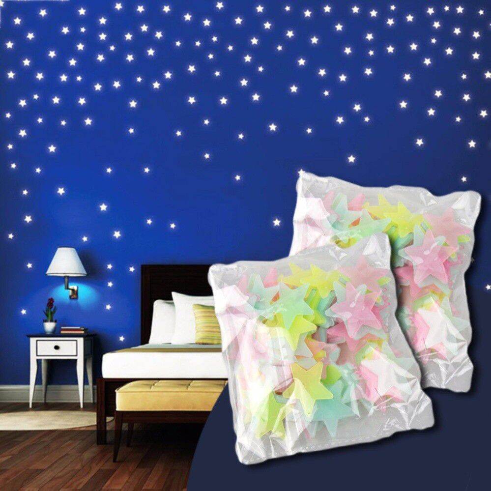 gói 100 sao dạ quang nhiều màu kèm băng keo trang trí phòng ngủ cực hót