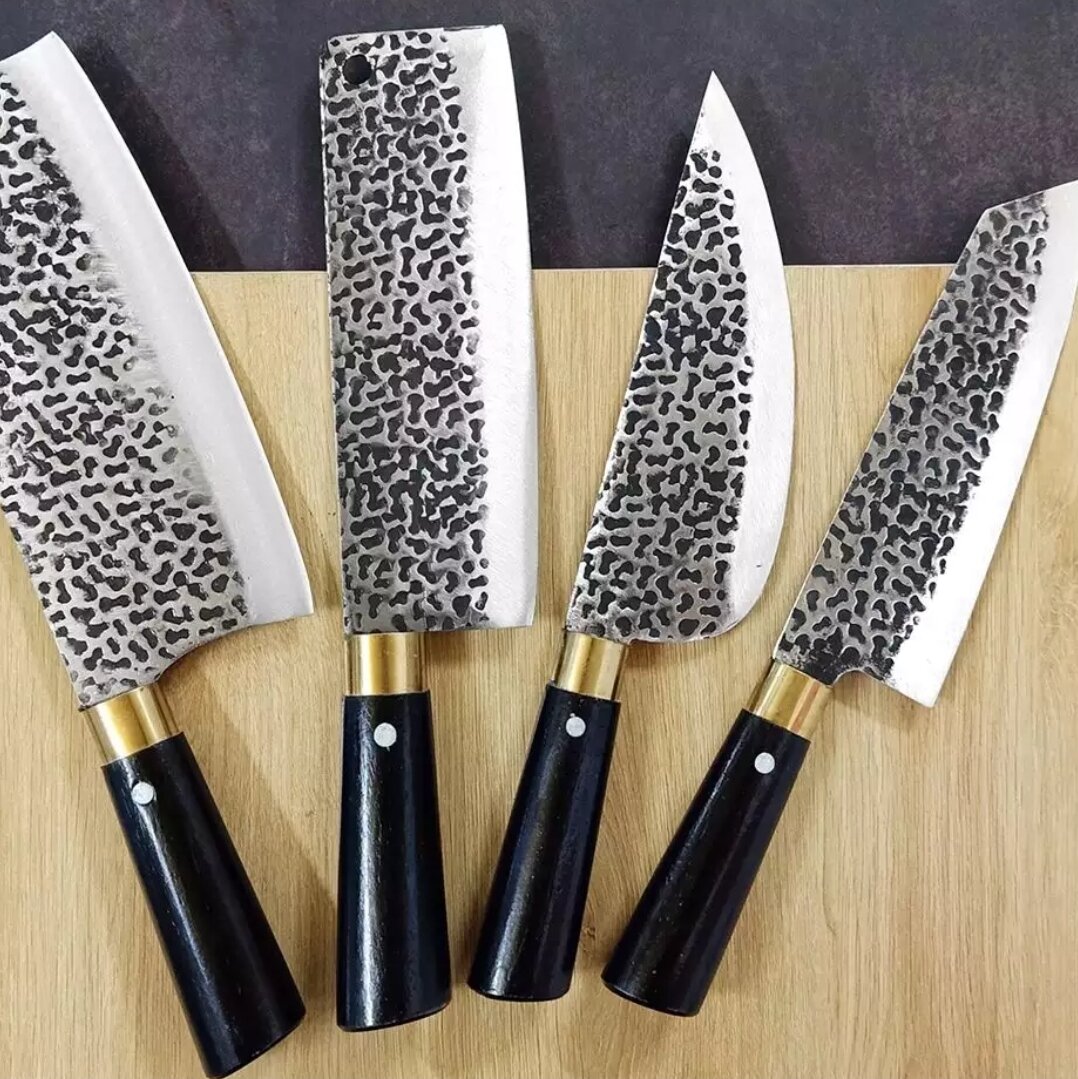 Bộ dao 4 món nhà bếp dập vân 2 măt, kháng rỉ, chặt cây chặt xương, thái lọc thịt