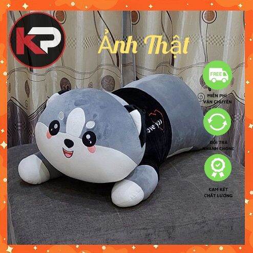 Gấu Bông Mèo Husky Khổng Lồ Thú Bông Mèo Alaska Vải Nhung Co Giãn 4 Chiều Mềm Min Dễ Thương