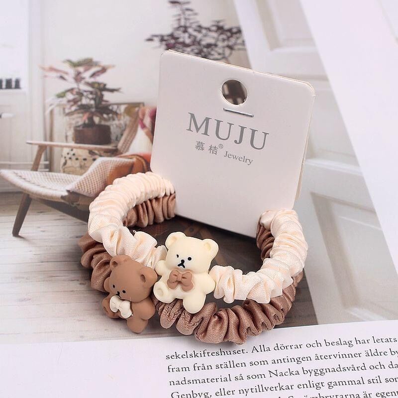 Set 2 dây buộc tóc gấu nâu , gấu trắng , dây buộc tóc xinh xắn có thể làm vòng đeo tay