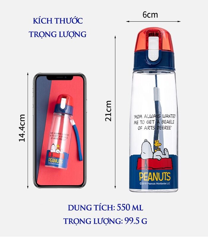 Bình nước Snoopy Bình nước học sinh 550ml