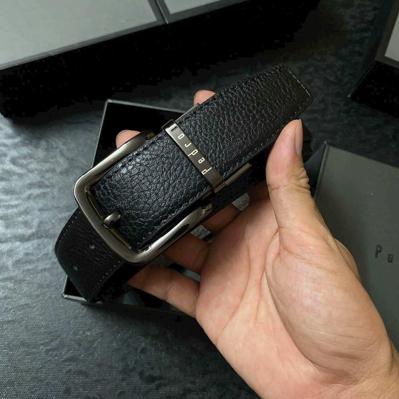 Nịt da thật- Thắt lưng nam - mặt kim đục lỗ - pedro (có hộp)