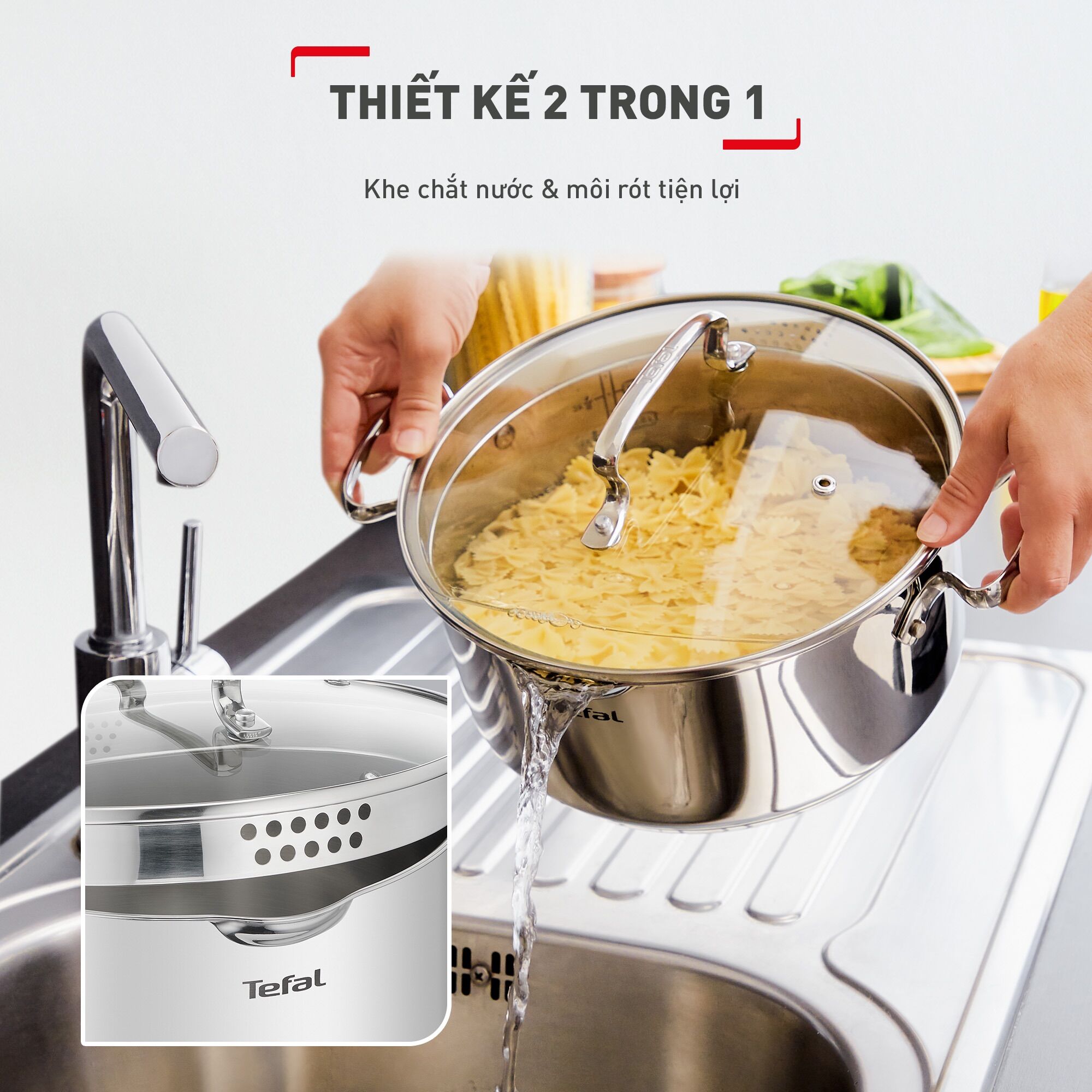 Nồi luộc gà thân cao Tefal Duetto Plus 28cm, 10.4L - Tefal Duetto Plus 22cm, 6.0L  - inox cao cấp 18/10