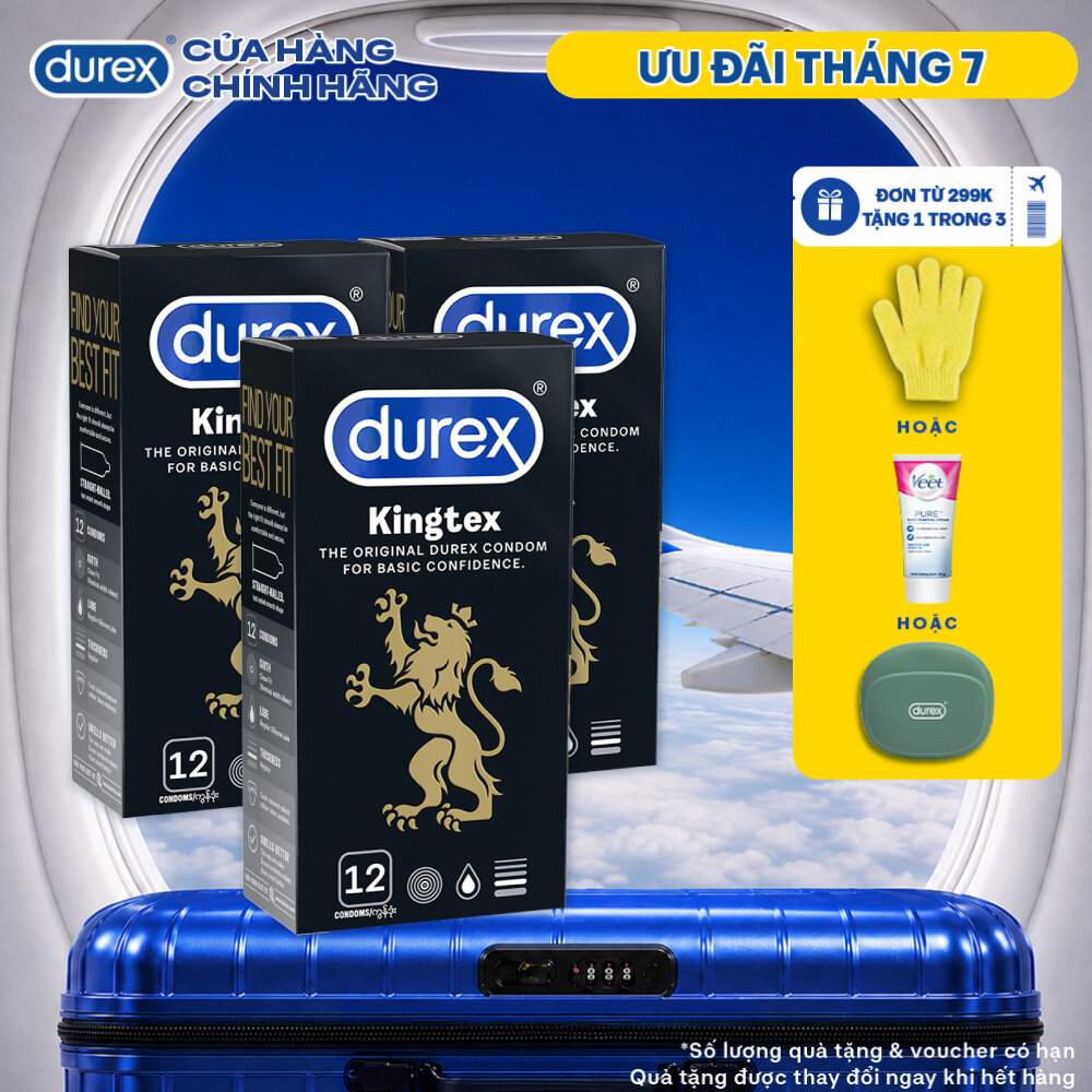 Bộ 3 hộp bao cao su Durex Kingtex ôm sát, bôi trơn (size 49mm, 12 bao/hộp)