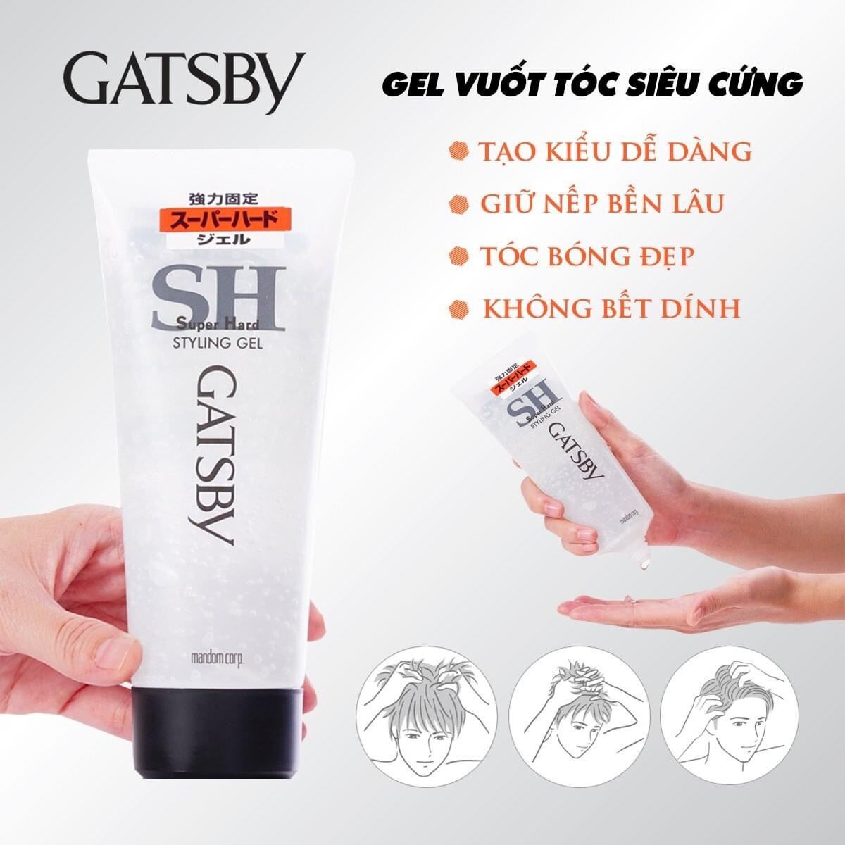Gel vuốt tạo kiểu tóc nam Gatsby Styling Super Hard firm hold matte shine giữ nếp ngày dài không bết dính chứa vitamin dưỡng ẩm (Nhật Bản) giá rẻ