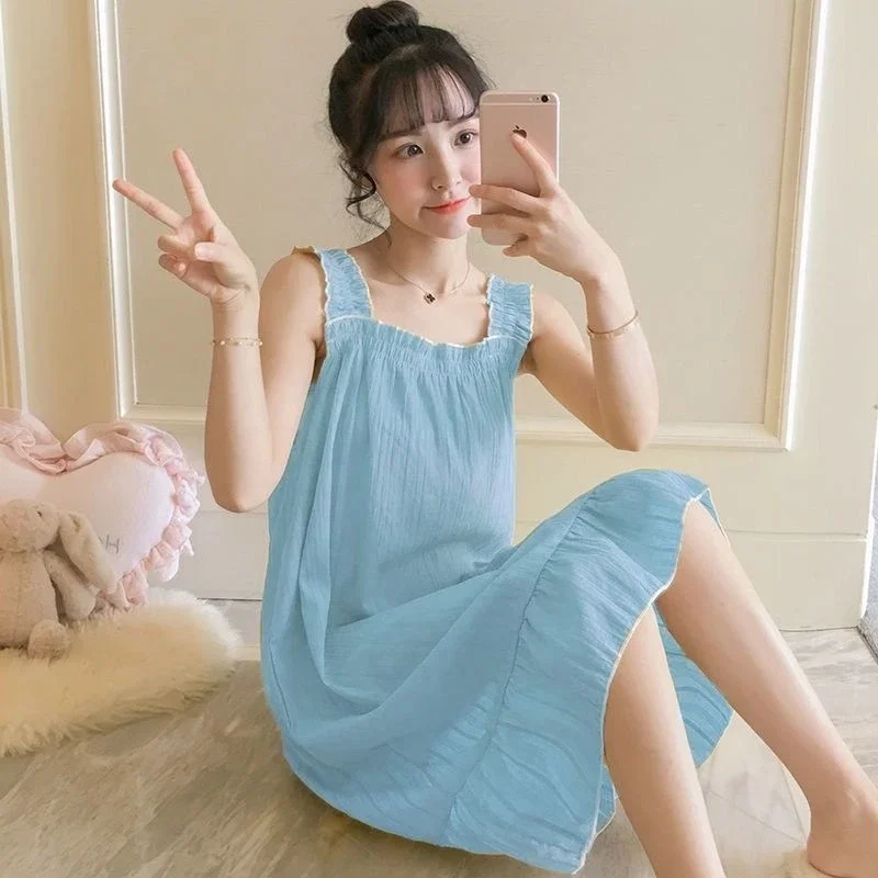 Đầm Ngủ Nữ Hai Dây Bính Lụa Xốp Mát Mẻ Thời Trang Mới - M45