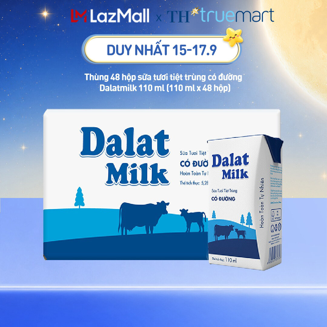 Thùng 48 hộp sữa tươi tiệt trùng Dalatmilk có đường 110 ml (110 ml x 48)