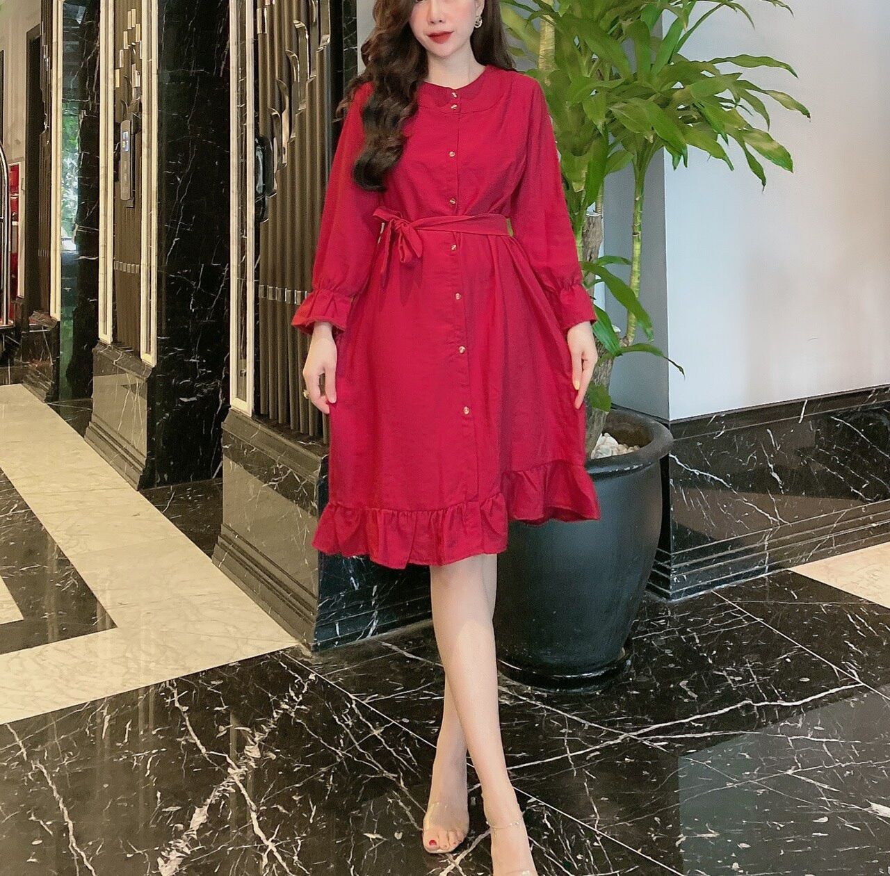 [Yến Trần] Đầm - Váy Xòe Vintage Cổ Đức Kèm Đai Eo, Chất Nhung Tăm Chuẩn, Hàng Đẹp Bán Shop