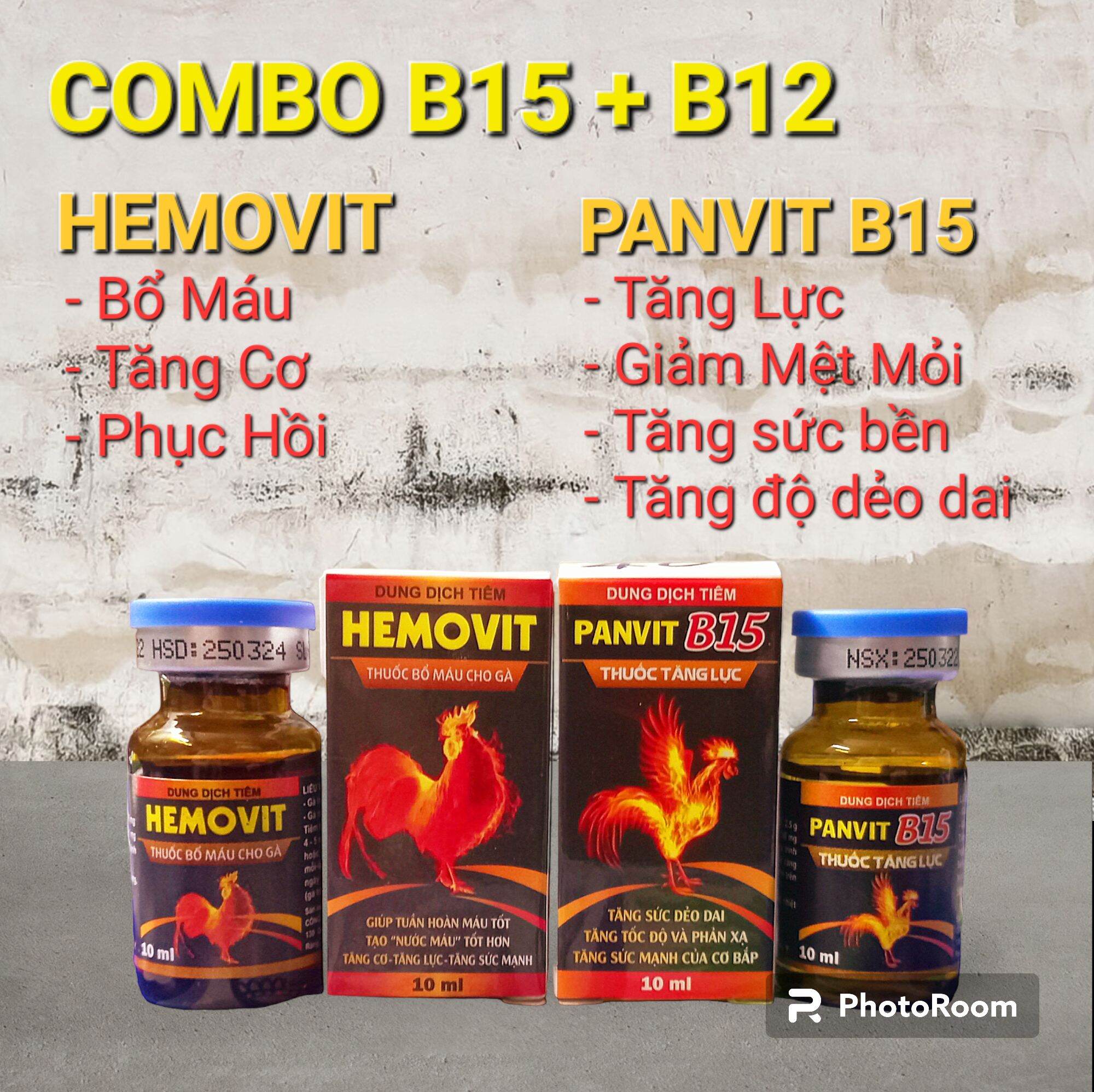 Lọ 10ml Combo Panvit B15 Và Hemovit B12 Tăng Lực, Tăng Nước Máu Cho Gà Chọi