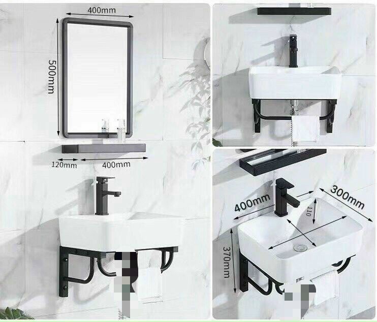 Bồn rửa mặt treo tường, KỆ LAVABO RỬA MẶT 4 MÓN( gương+ kệ kính+ lavabo+khung treo)