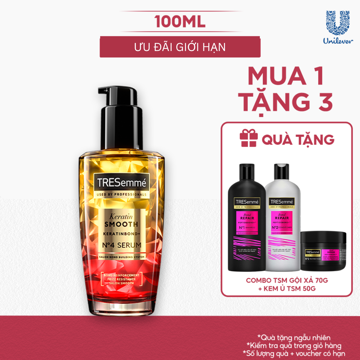 Serum Dưỡng Tóc TRESemmé Keratin Smooth Keratinbond+ Cho Tóc Khô Xơ Rối Vào Nếp Suôn Mượt/ TRESemmé 