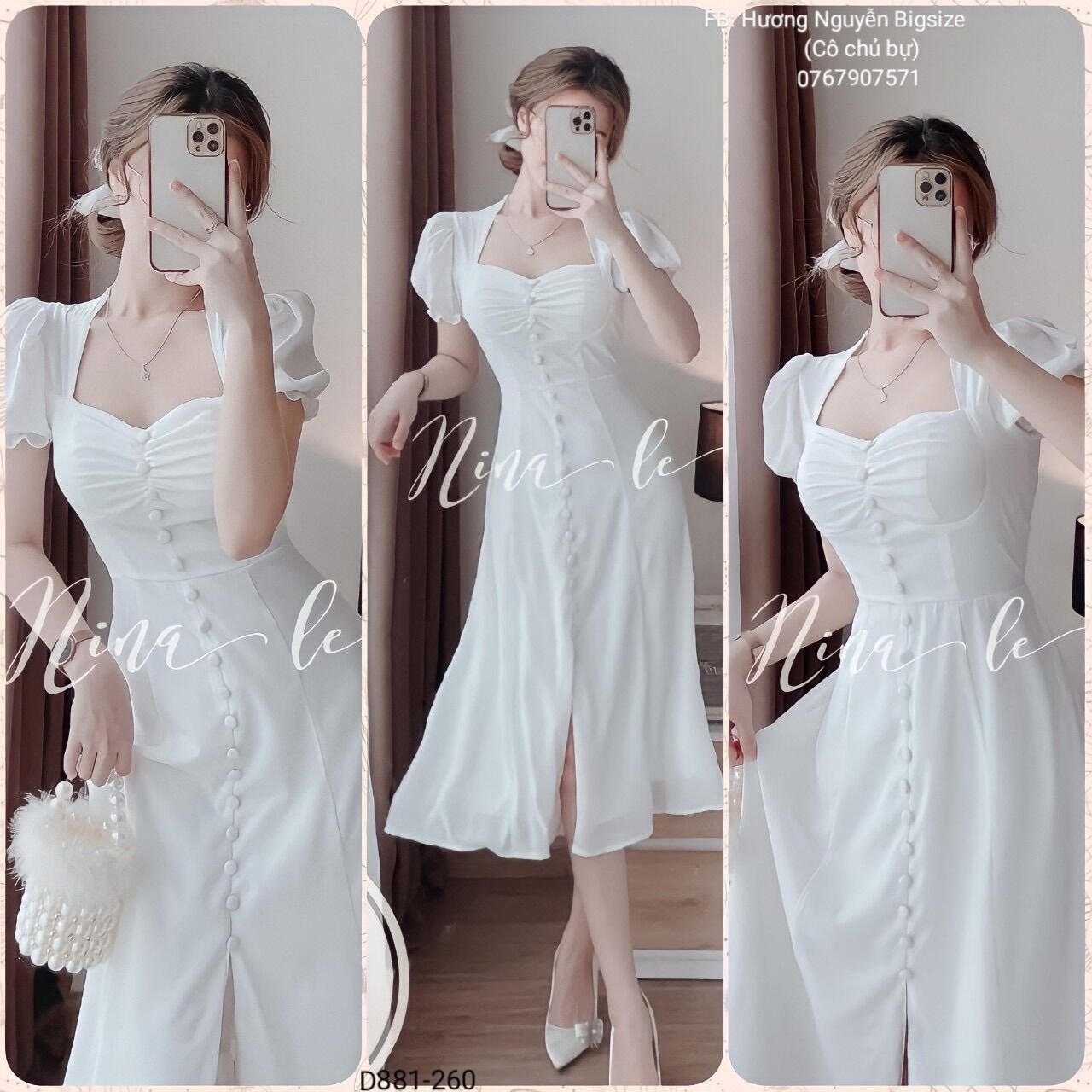 60-90kg bigsize đầm trắng nút bọc d881