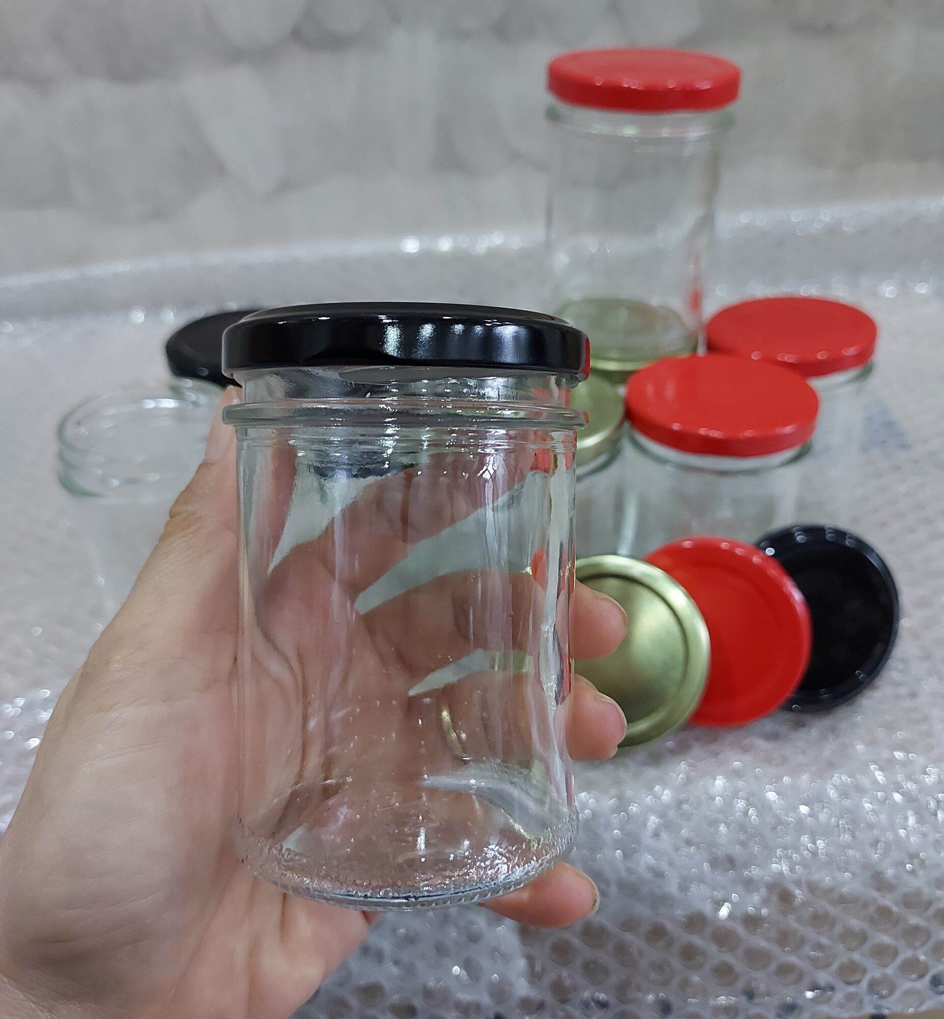 Hủ thủy tinh tròn 220ml / hủ đẹp dáng cao / nắp nhiều màu