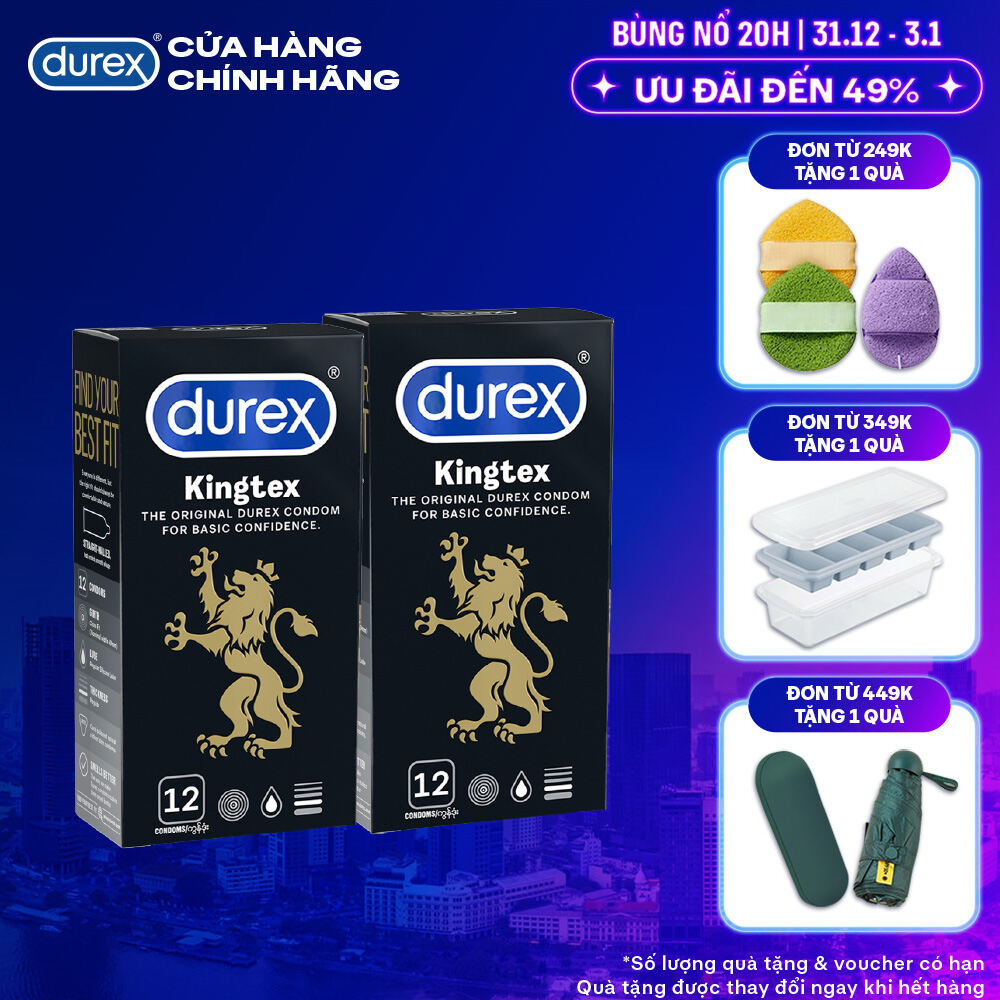 Bộ 2 hộp bao cao su Durex Kingtex bôi trơn ôm sát size 49mm 12 bao hộp