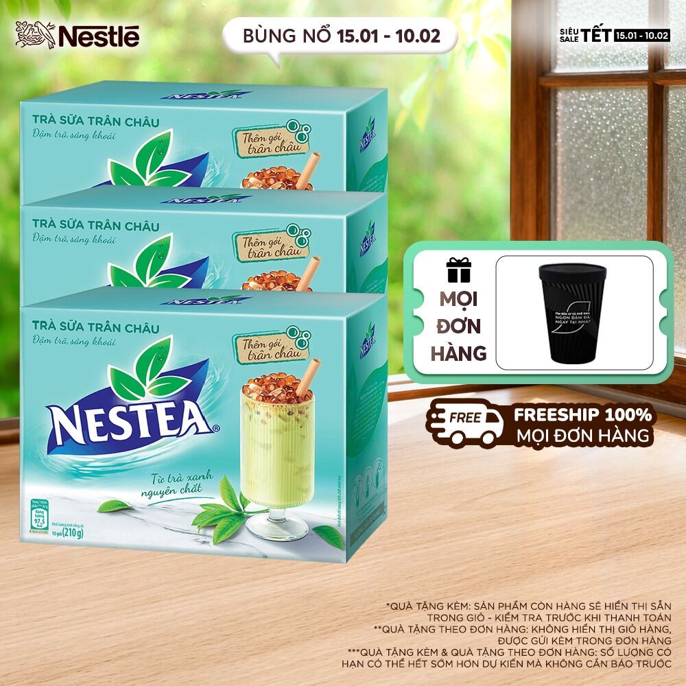 [FREESHIP TOÀN QUỐC] Combo 3 Hộp Trà sữa NESTEA trân châu (hộp 5 gói x 17g)