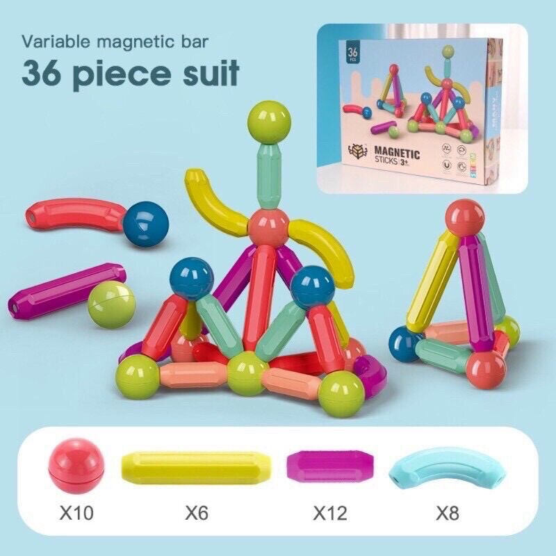Đồ chơi an toàn đồ chơi nam châm lắp ghép hình 36 chi tiết cho bé
