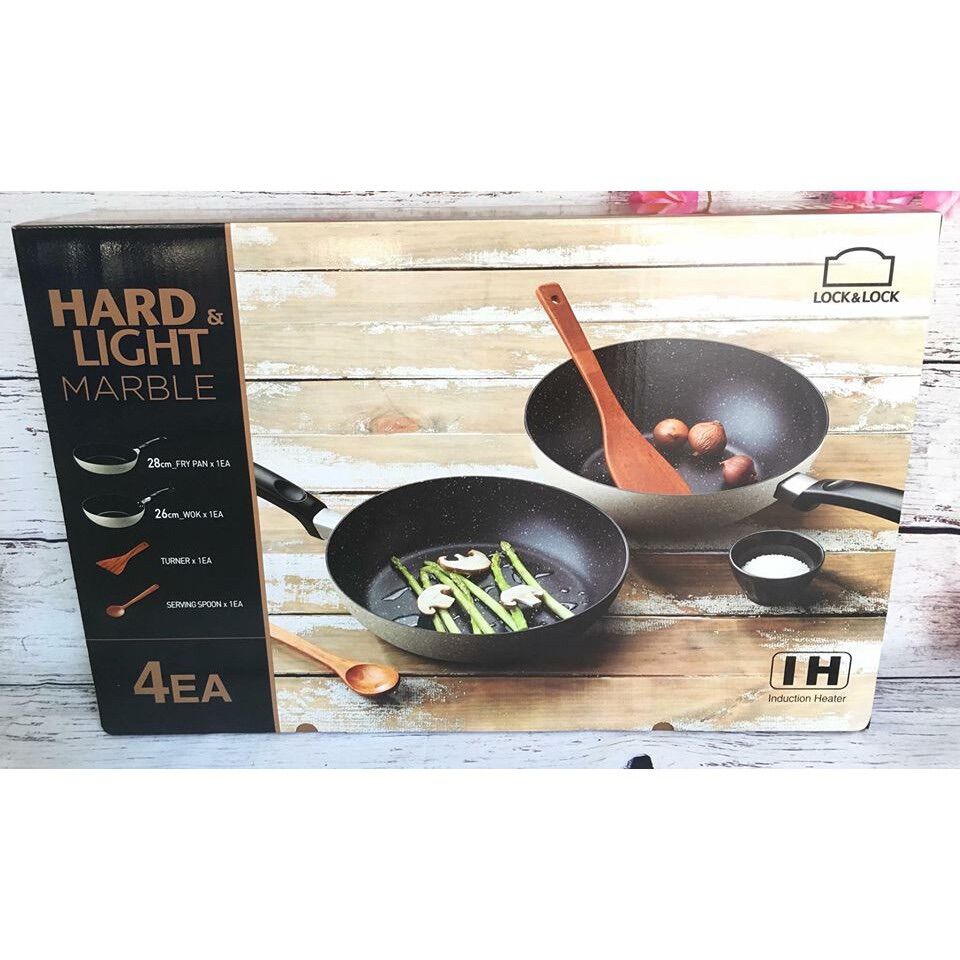 BỘ 2 CHẢO COOKPLUS HARD&LIGHT CHỐNG DÍNH ĐÁ MARBLE LOCK&LOCK - LHB9265S4