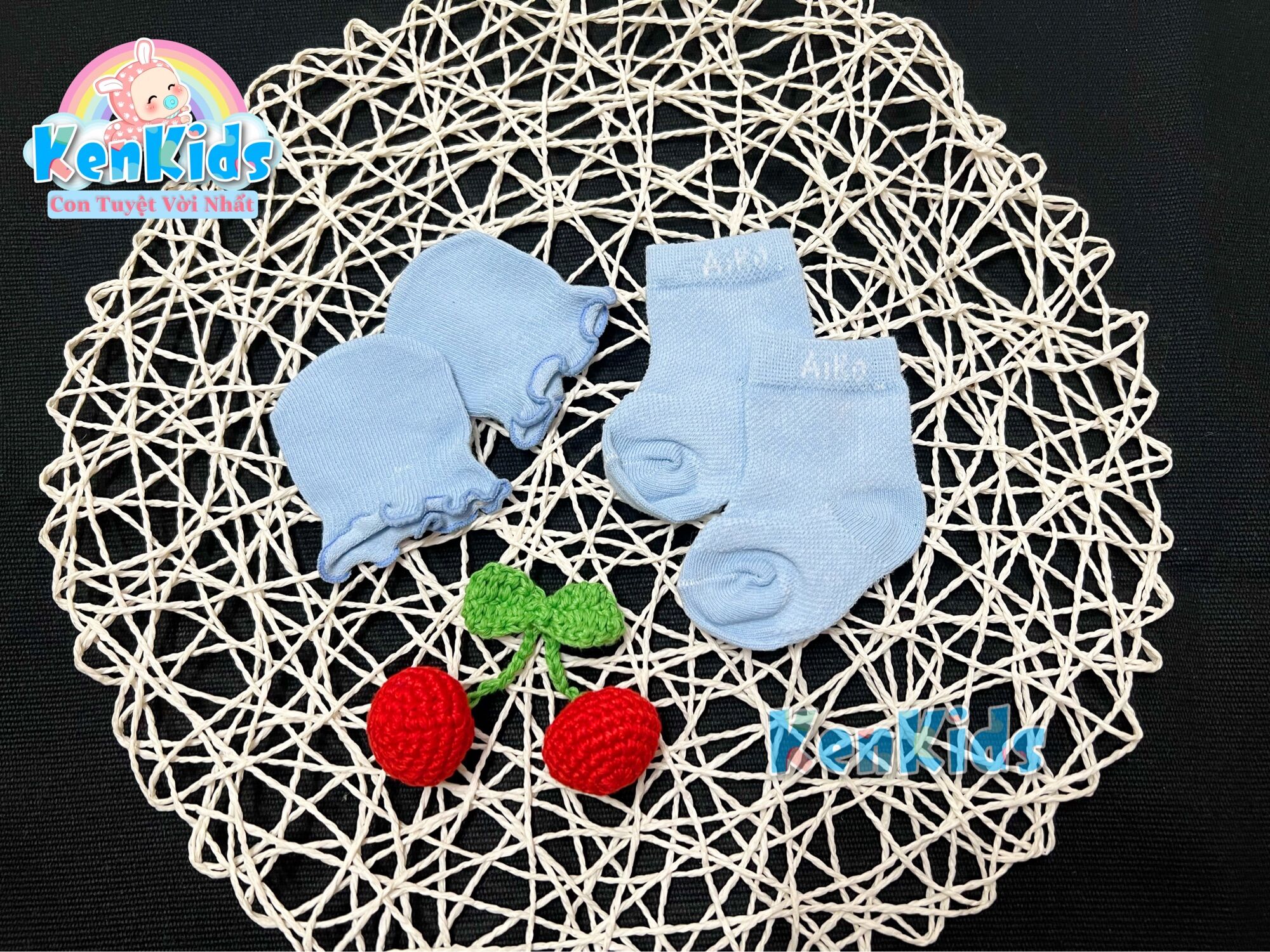 Set 2 Đôi bao tay chân len lưới cho bé sơ sinh AIKO