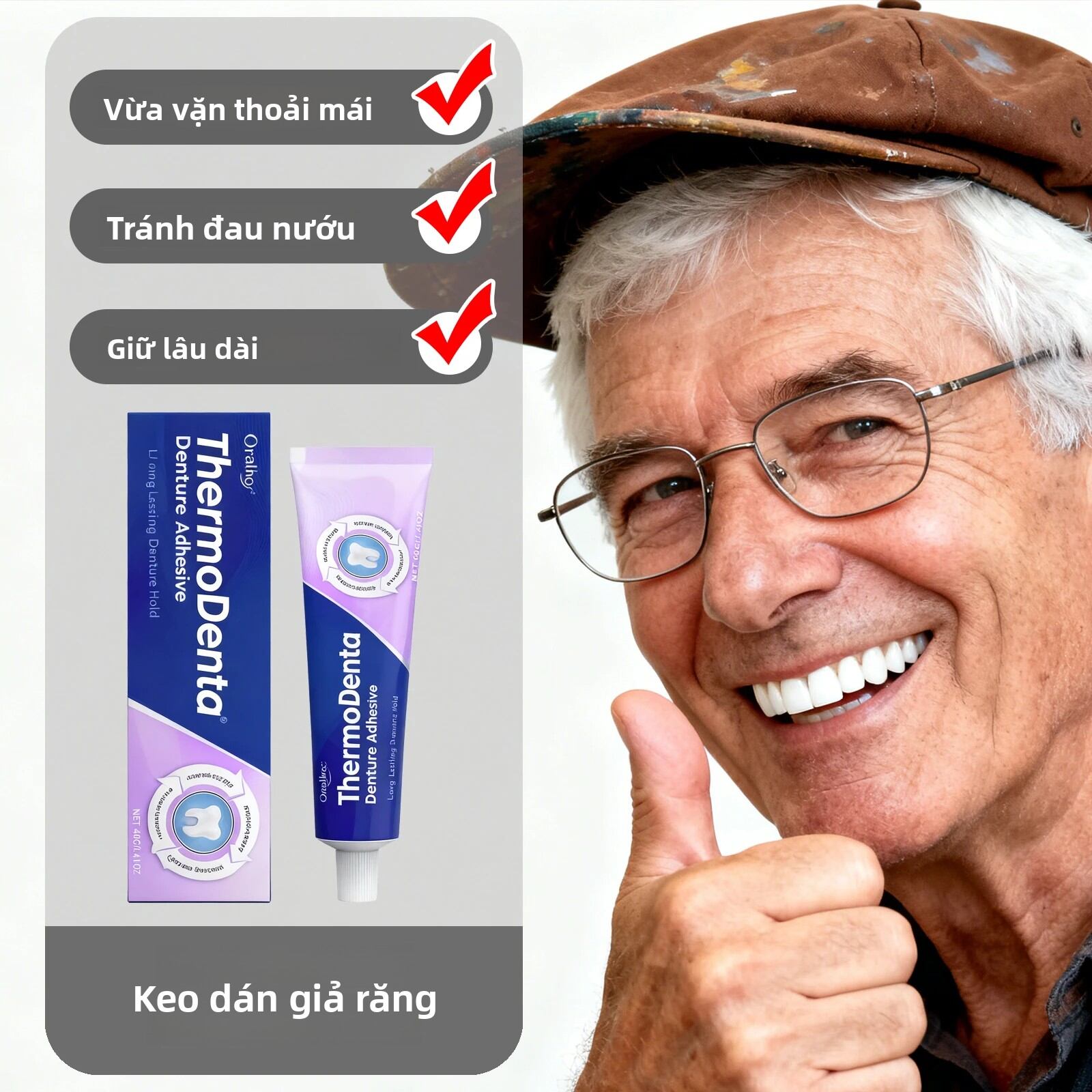 Keo Dán Răng Giả Không Chứa Kẽm ORALHOE Cho Sự Vừa Khít Thoải Mái, Độ Bám Dính Lâu Dài, Hơi Thở Thơm Tho, Bảo Vệ Nướu, Sản Phẩm Chăm Sóc Răng Miệng