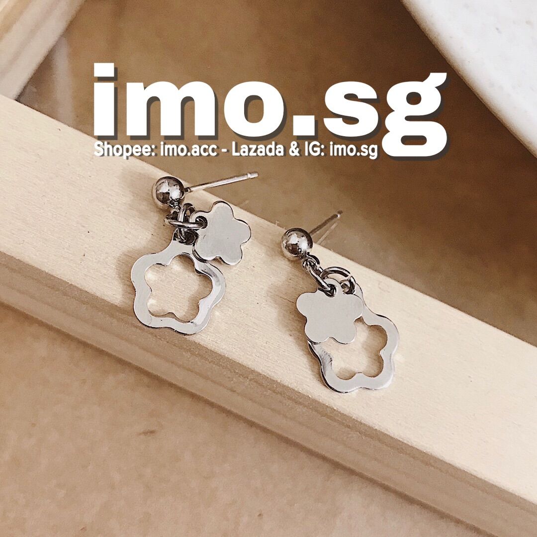 Bông tai hoa đôi bạc 5 cánh