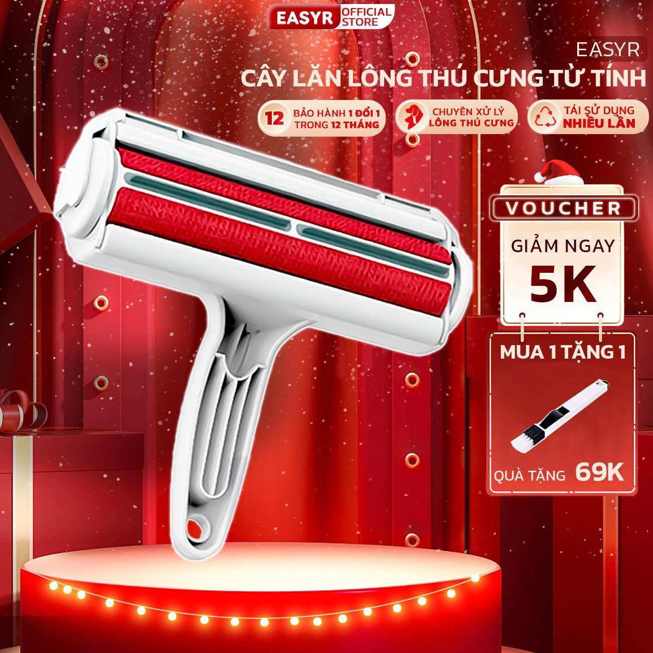 Cây Lăn Lông Từ Tính Tĩnh Điện EASYR, Lăn Sạch Bụi & Lông Thú Cưng Bảo Hành Đổi Trả