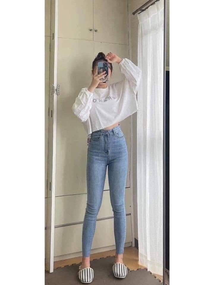 Quần jean ôm 1khuy đơn giản có túi