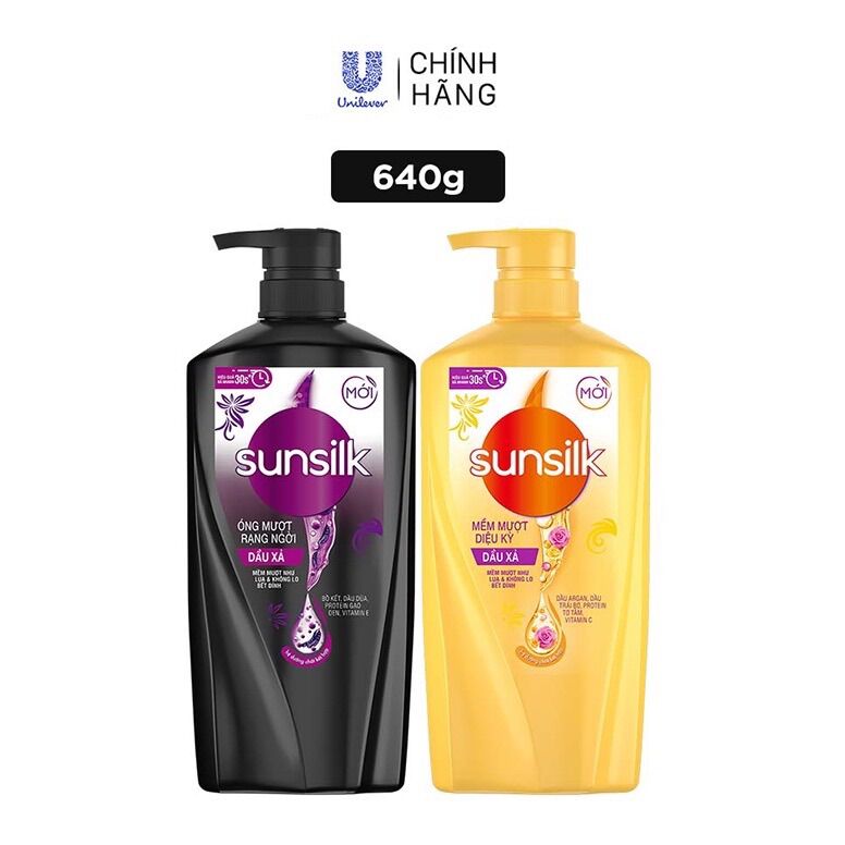 Dầu xả Sunsilk 640g giúp tóc mềm mượt, không lo bết dính với những dưỡng chất thiên nhiên