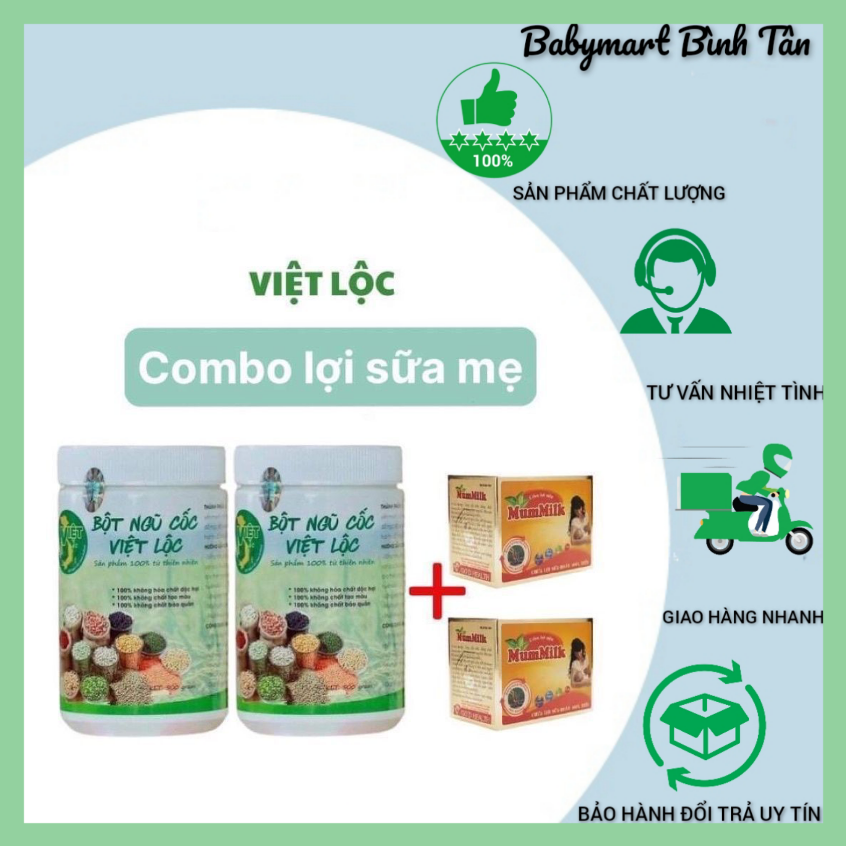 Combo kích sữa sau sinh, gồm 2 ngũ cốc lợi sữa Việt Lộc, 2 cốm mummilk viện vụ sản, sữa nhiều, chống tắt tia sữa, sữa đặc thơm