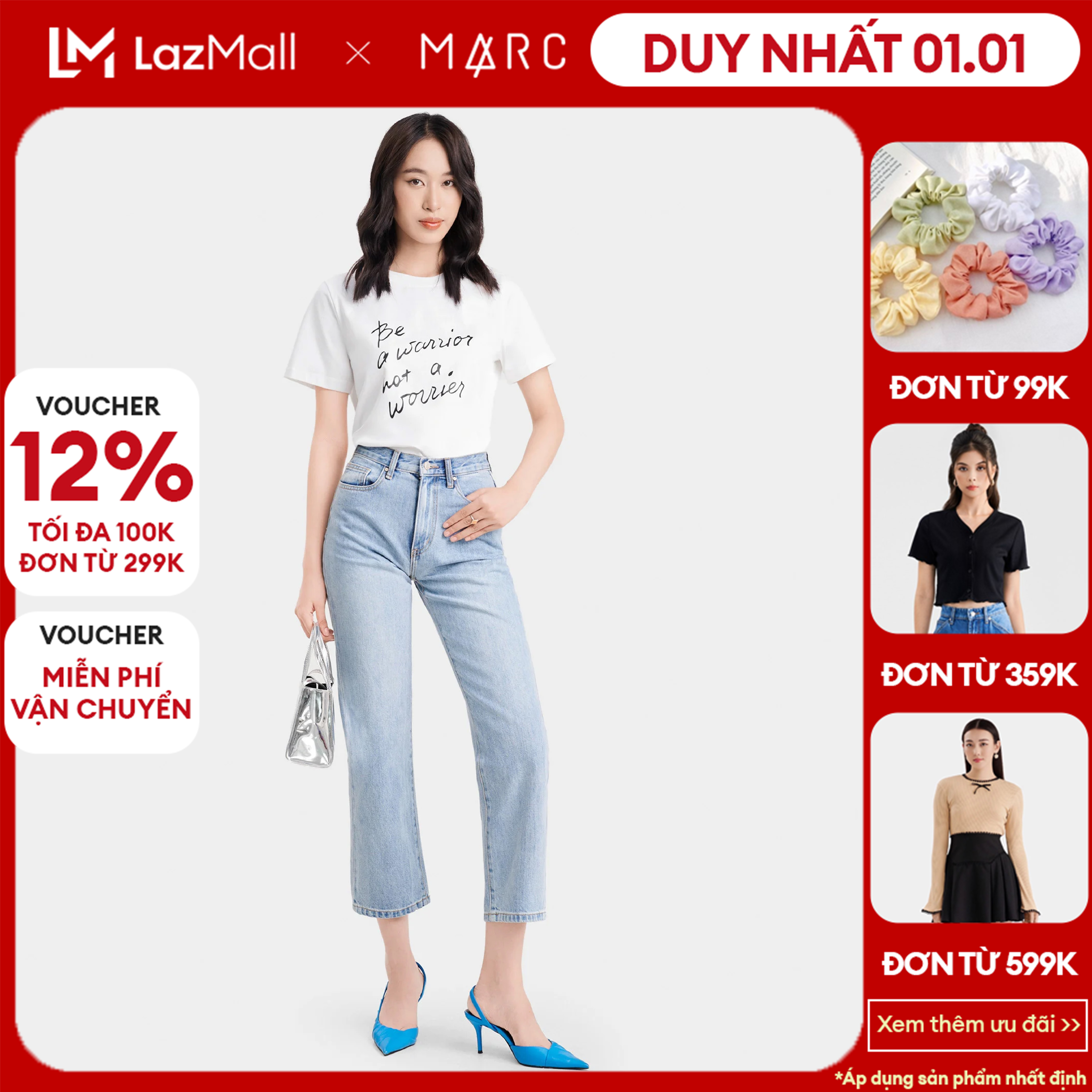 DUY NHẤT 01.01 VOUCHER 100K TẶNG ÁO ĐƠN 359K Quần jean ống suông basic Nữ MARC FASHION FAQJ103023