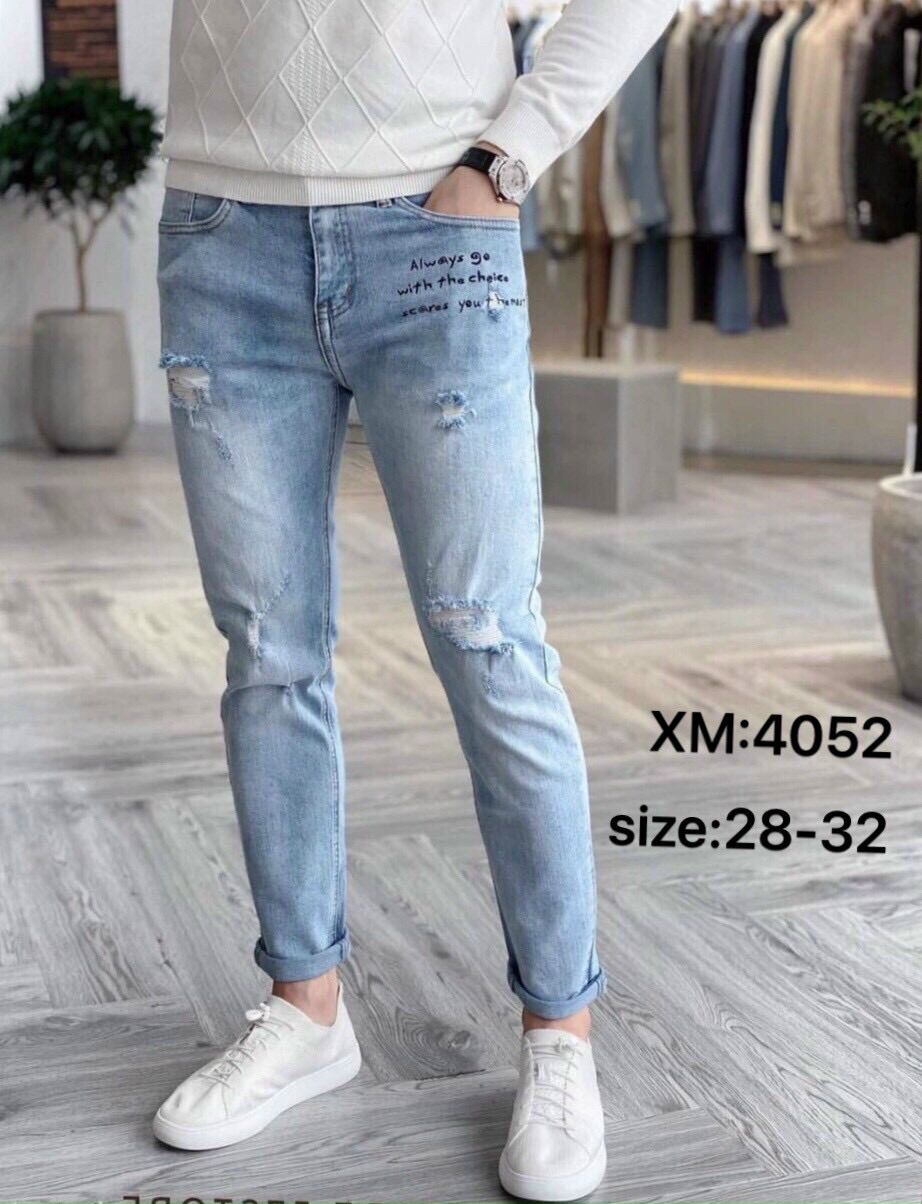 Quần jean nam dài rách có in chữ size 28-32 chất jean bền đẹp hàng chuẩn shop
