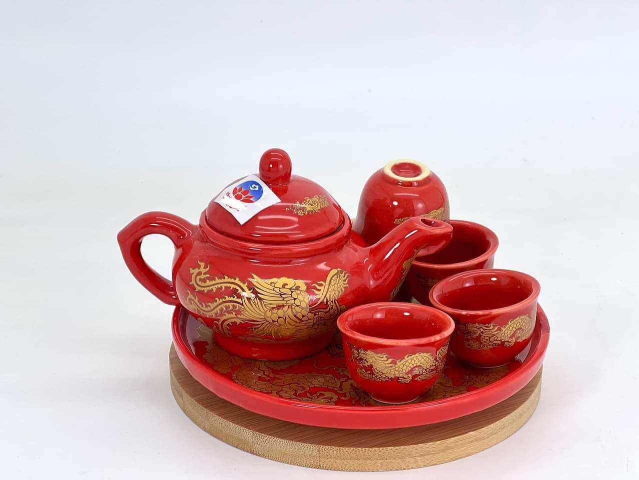 Bộ ấm chén màu đỏ thờ cúng mini