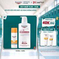 Bộ đôi Sữa rửa mặt không gây kích ứng cho da nhạy cảm Eucerin pH5 Facial Cleanser 400ml & Kem chống nắng kiềm dầu & ngừa mụn Eucerin Sun Dry Touch SPF50+ 50ml