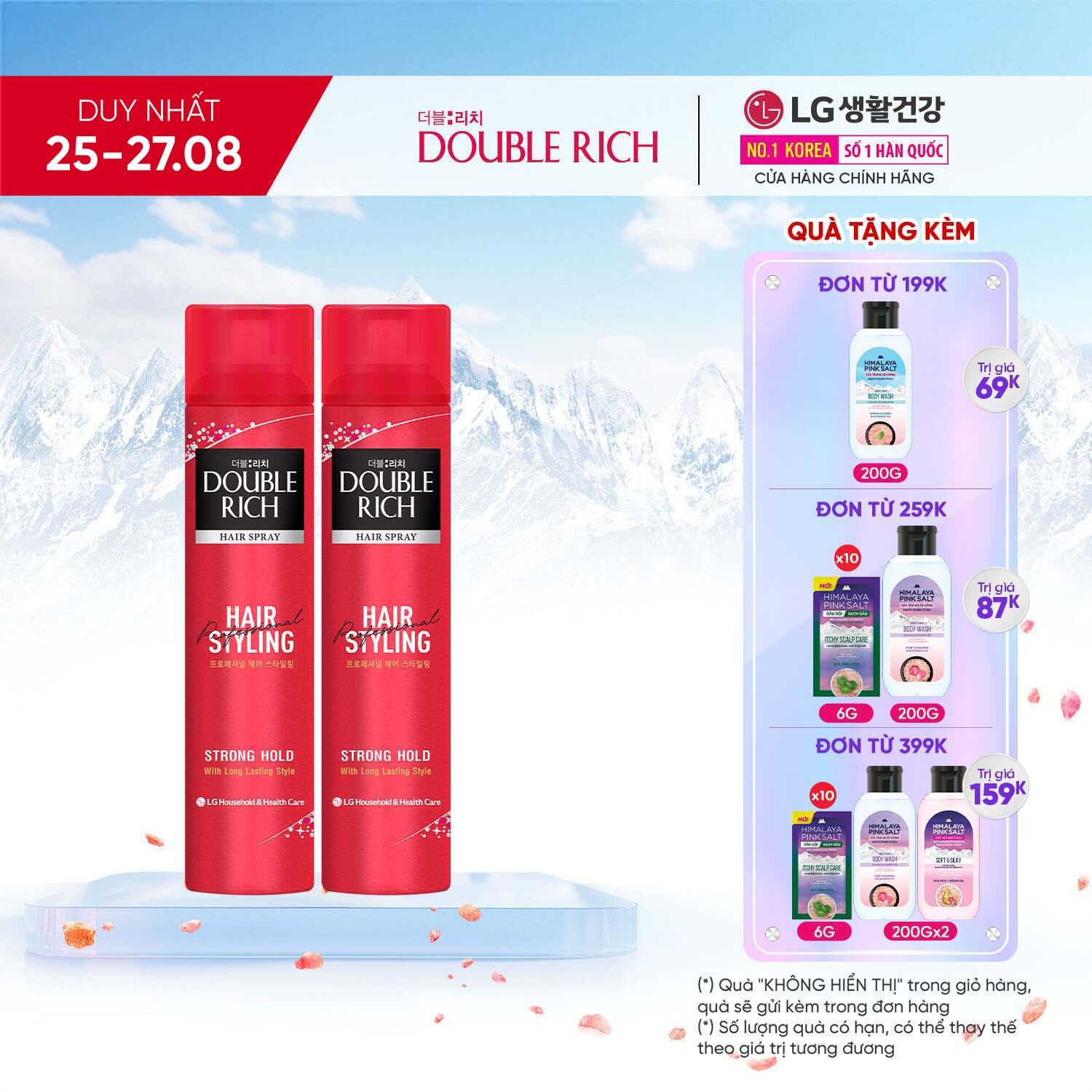 Combo 2 Gel giữ nếp tóc Double Rich dạng xịt, giữ tóc cố định tự nhiên 170ml