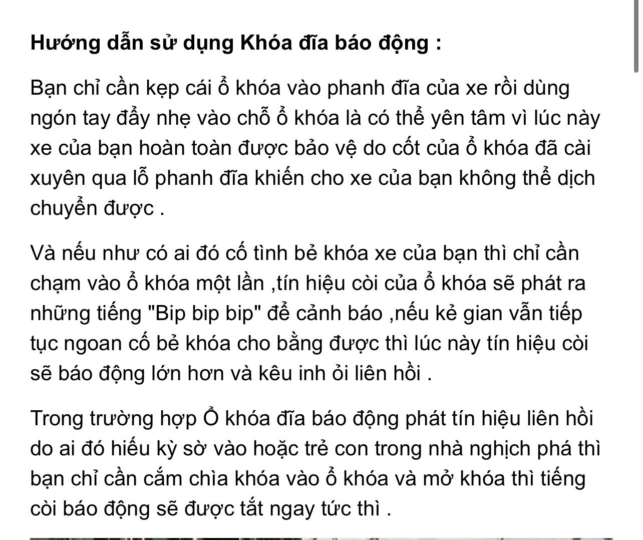 KHOÁ ĐĨA BÁO ĐỘNG ÂM THANH XE MÁY