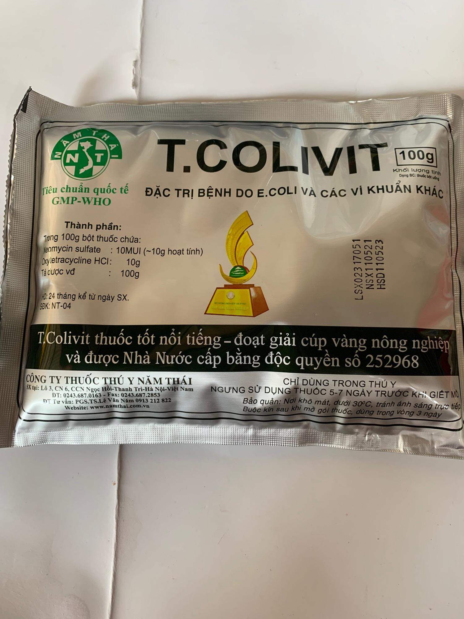5 gói T.colivit, T COLIVIT năm thái 100g, phân xanh, phân trắng, phân vàng, bệnh do ecoli....
