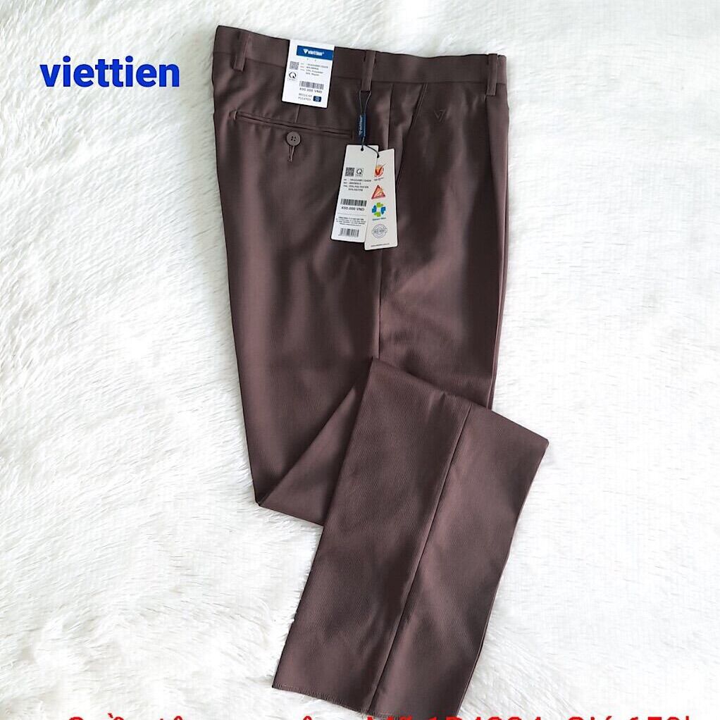 Quần tây nam việt tiến sọc tăm nâu reguler 1 ly