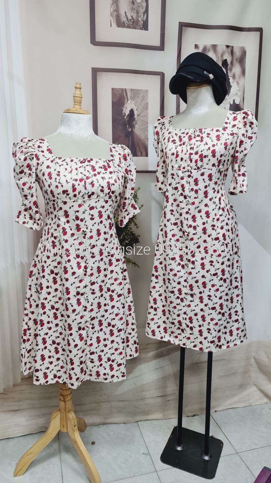 (60-90KG) MINSTORE Bigsize Đầm hoa nhí nút bọc D932